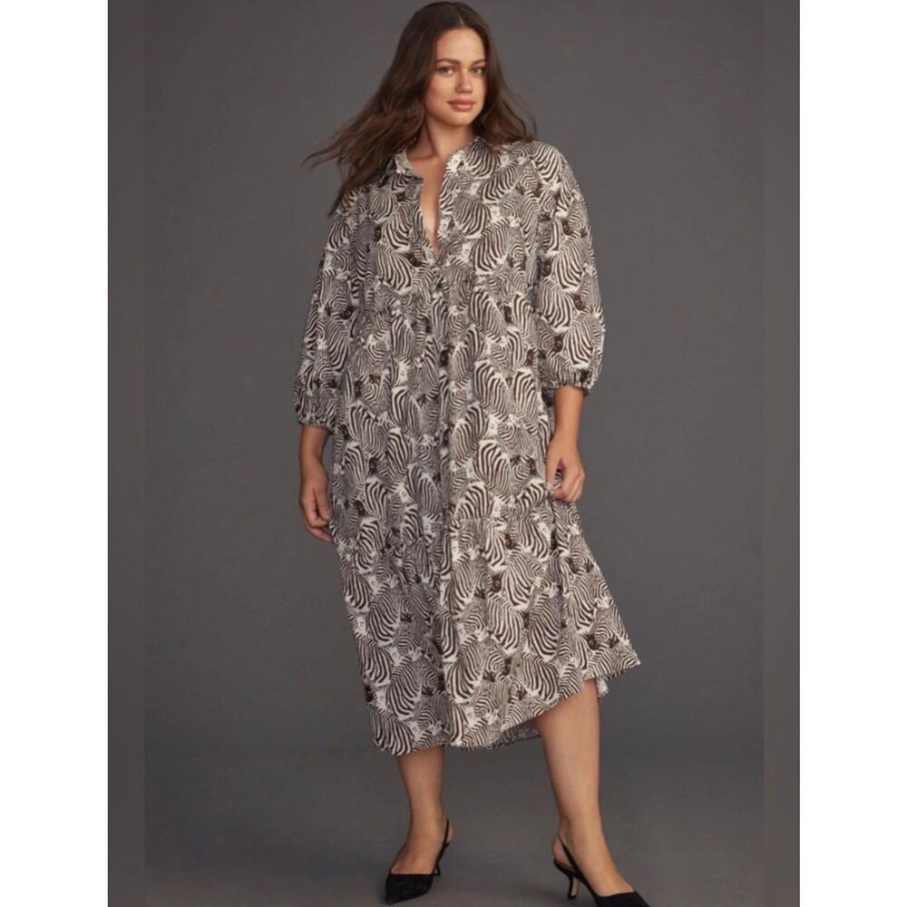 Anthro Maeve Bettina Tiered Shirt Buttondown Zebra, Size XXS - Picture 3 of 6
